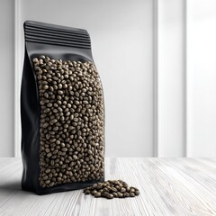 Black Coffee Bean Bag On White Wooden Table