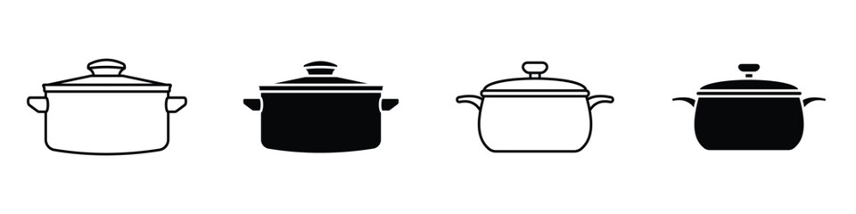 Cooking pot icon in linear and clipart style pack on white background.