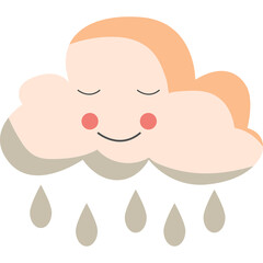 Cute cartoon cloud character with closed eyes and background evoking a peaceful and serene atmosphere with soft pastel colors ideal for weather related themes and children's illustrations