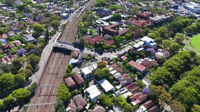 5 November 2025 Aerial Drone Panorama View of Summer Hill residential and commercial properties in Sydney NSW Australia