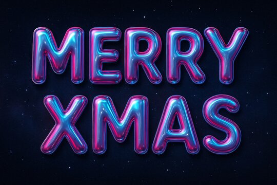 Glowing neon text merry xmas on starry background - Powered by Adobe