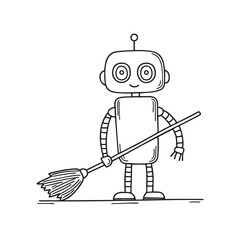 Assistant robot holding a broom in a simple cleaning posture