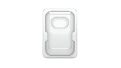 Rectangular molded plastic insert tray displays internal compartment shapes against a dark backdrop