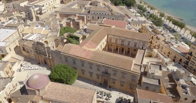 Aerial view of the ruins of the Church of Sant'Ignazio, located in the historic center of the city of Mazara del Vallo, in the province of Trapani, Sicily, Italy. It is adjacent to the Jesuit College.