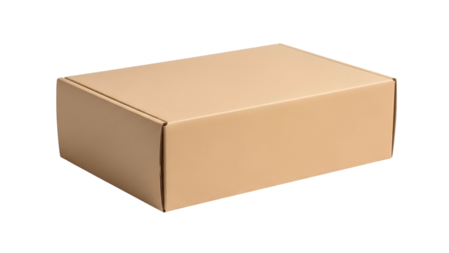 Plain brown corrugated cardboard shipping container resting against a solid black background