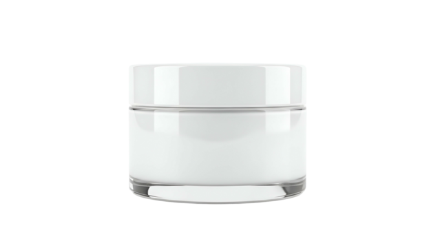 Plain white cosmetic jar with a lid isolated against a black background