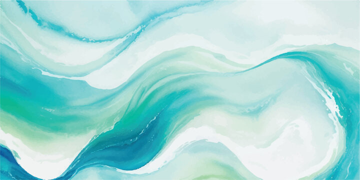 Abstract watercolor waves in shades of blue and green flowing fluid art background perfect for modern design projects