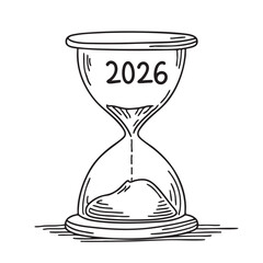 New Year countdown hourglass featuring 2026 written on its base