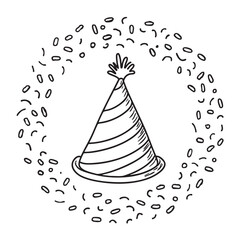 New Year confetti swirl circling around a simple party hat