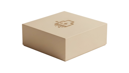 Small rectangular package with etched electronic diagnostic symbol resting on a black background