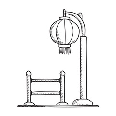 New Year festival lantern pole standing beside a basic event barrier