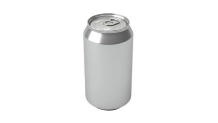Blank metallic beverage container with silver top stands against a dark background