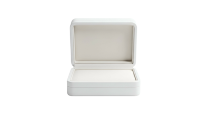 Rectangular white container with hinged lid displayed open against a dark background