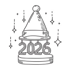 New Year hat placed on a small stand labeled with 2026