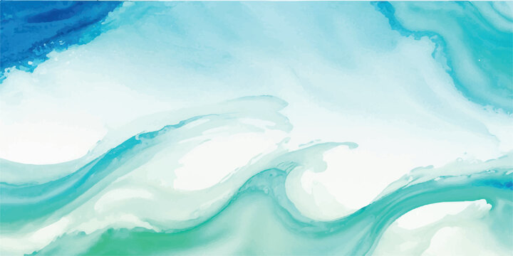 Abstract watercolor painting of ocean waves fluid art background in blue and green perfect for textures and backgrounds - Powered by Adobe
