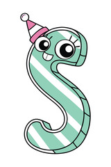 Happy Cartoon Alphabet Sticker Featuring Colorful Letter S Design