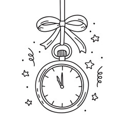 New Year pocket clock attached to a small celebration ribbon