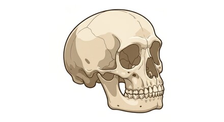 Obraz premium Anatomical drawing of a human skull, side view, on white background