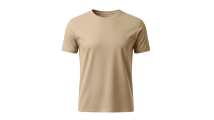 Plain khaki short sleeve garment displays cleanly against a solid black background