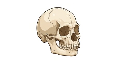 Obraz premium Anatomical illustration of a human skull, side view, on a white background
