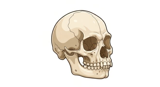 Anatomical illustration of a human skull, side view, on a white background