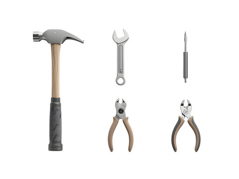 Essential Hand Tools Set Hammer, Wrench, Pliers, and Screwdriver