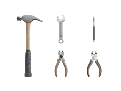 Essential Hand Tools Set Hammer, Wrench, Pliers, and Screwdriver - Powered by Adobe