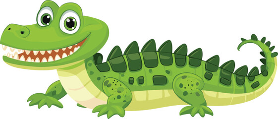 Naklejka premium Smiling Cartoon Crocodile or Alligator Mascot Character Illustration for Children's Products, Zoo Themes, and Educational Design Projects
