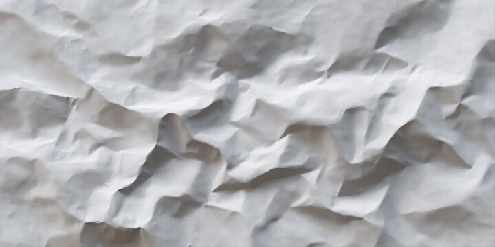 Close-up of crumpled white paper texture with shadows and creases