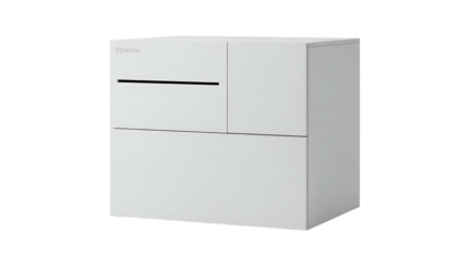 Minimalist white rectangular outdoor mailbox or delivery receptacle isolated against black background