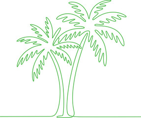 Obraz premium Two Green Palm Trees in Single Line Art tropical vacation