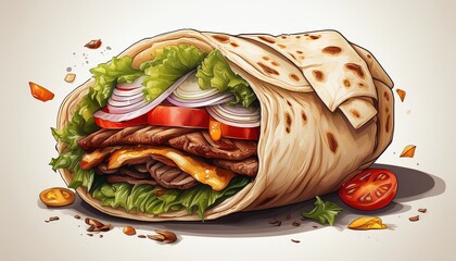 fresh doner kebab on white background generative ai design