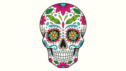 Vibrant Mexican Sugar Skull Illustration with Floral Patterns for Day of the Dead