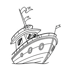Happy Cartoon Yacht With Colorful Flags And Shiny Design