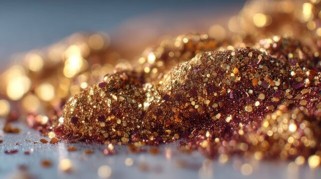 Pile of glistening gold and red metallic powder, shimmering light - Powered by Adobe