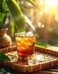 Thai iced tea in a brass glass