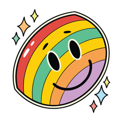 Holographic Smiley Face Sticker With Shiny Reflective Colorful Design