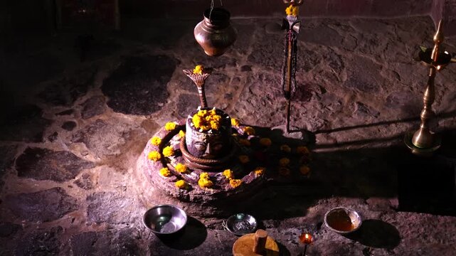 Shivling Inside temple in India. Ancient Indian god Lord shiva, the destroyer.
