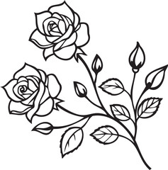 Rose Branch Pattern with Buds and Leaves – Minimal Botanical Pattern for Packaging