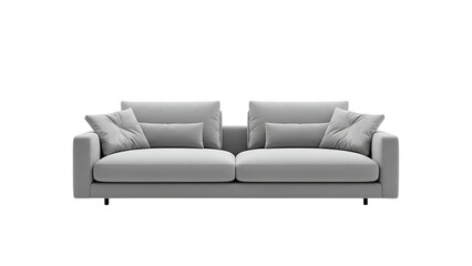Obraz premium Contemporary light gray modular sofa with multiple soft cushions displayed against a black background