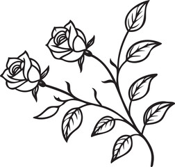 Rose Branch Pattern with Buds and Leaves – Romantic Botanical Artwork