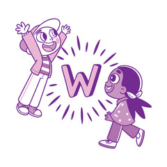 Joyful Cartoon Alphabet Sticker Featuring Colorful Letter W Design