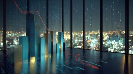 Night Cityscape With Declining Graph Data Visualization