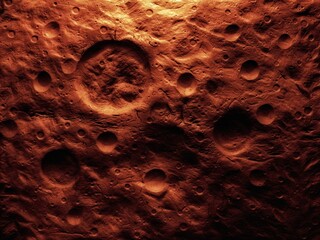 Planet Mars, orbital image. Surface of rocky planet with craters and furrows. Alien landscape.