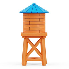 3d wooden water tower isolated on transparent background