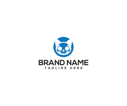 Mysterious Logo Design: A compelling logo featuring an unique skull symbol with the outline of cat's head within a circle, coupled with the brand name and slogan, exuding an air of sophistication.