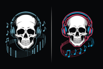 Skull Headphone Music-Inspired Vector, Cool Skull Vector Art Pastel Drawing Design, Gothic Aesthetic Skull Illustration, Edgy Tattoo Style Skull Graphic, Dark Grunge Skull Clipart Bundle