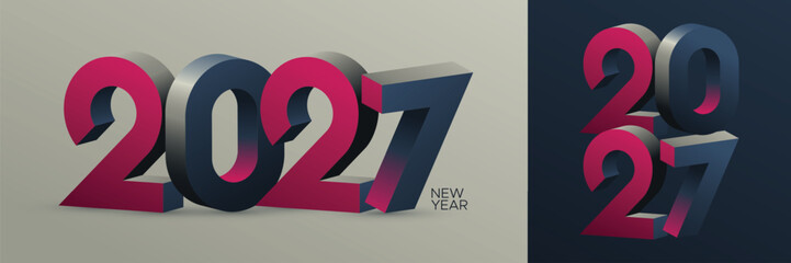 3D Modern 2027 New Year Typography Design on Dark Background