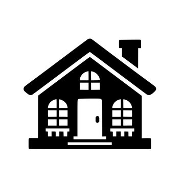 Cottage Silhouette: A minimalist monochrome illustration of a charming cottage silhouette. Depicting a cozy home with inviting architecture.