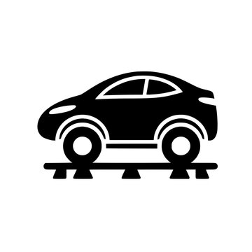 Streamlined Silhouette: An abstract depiction of a sleek car poised on a set of tracks, emphasizing motion and innovation.